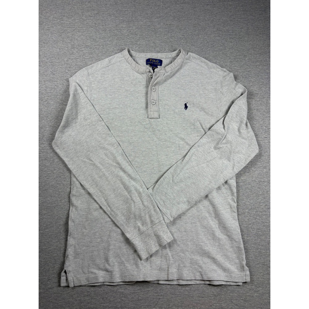 Polo Ralph Lauren Henley XL Gray Long Sleeve Cotton Pique Pullover Shirt